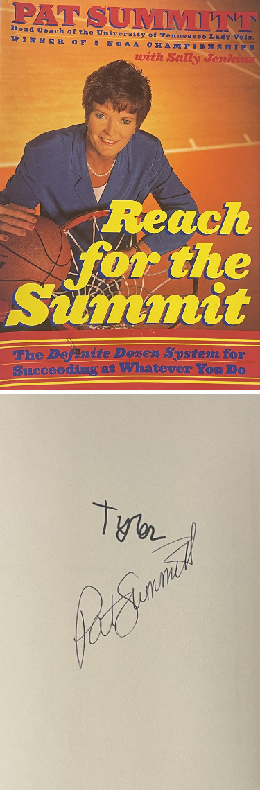 Pat & Tyler Summitt Dual signed 1998 Reach For The Summit Lady Vols Hardcover Book imperfect- New- COA