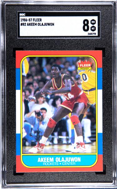 Akeem Olajuwon 1986-87 Fleer Rookie Card (RC) #82- SGC Graded 8 NM-MT (Houston Rockets/HOF)