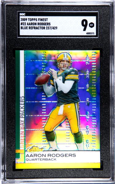 Aaron Rodgers 2009 Topps Finest Blue Refractor Card #22- 237/429- SGC Graded 9 Mint (Green Bay Packers)