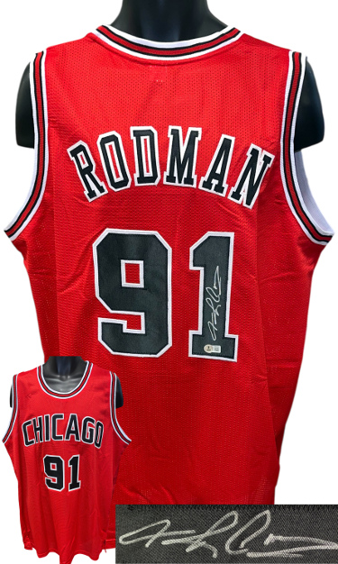 Dennis Rodman signed Chicago Red Custom Stitched Basketball Jersey XL- Beckett Witnessed