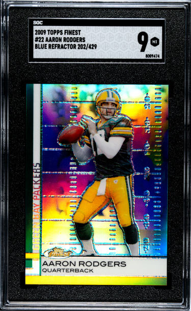 Aaron Rodgers 2009 Topps Finest Blue Refractor Card #22- /429- SGC Graded 9 Mint (Green Bay Packers)