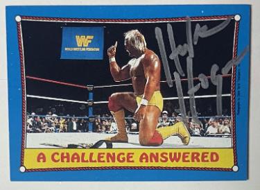 Hulk Hogan signed 1987 Topps WWF A Challenge Answered On Card Auto #36- COA
