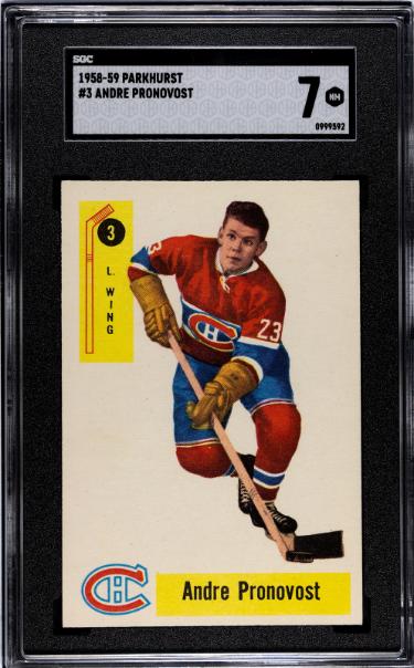 Andre Pronovost 1958-59 Parkhurst NHL Card #3- SGC Graded 7 NM (Montreal Canadiens)