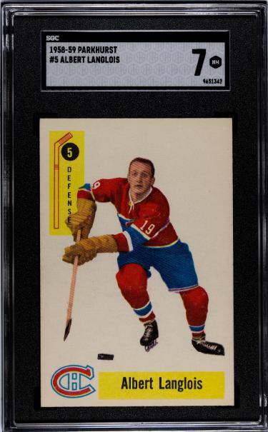 Albert Langlois 1958-59 Parkhurst NHL Rookie (RC) Card #5- SGC Graded 7 NM (Montreal Canadiens)