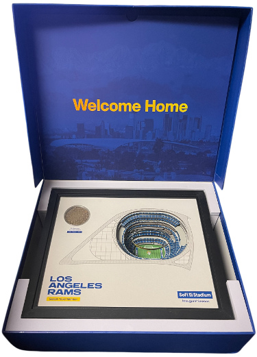 2020 Los Angeles Rams NFL Season Ticket Member Gift Box SOFI Replica/Dirt/Cards