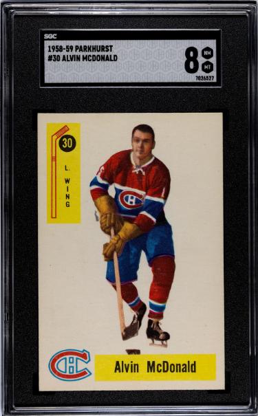 Alvin McDonald 1958-59 Parkhurst  Rookie (RC) NHL Card #30- SGC Graded 8 NM-MT (Montreal Canadiens)
