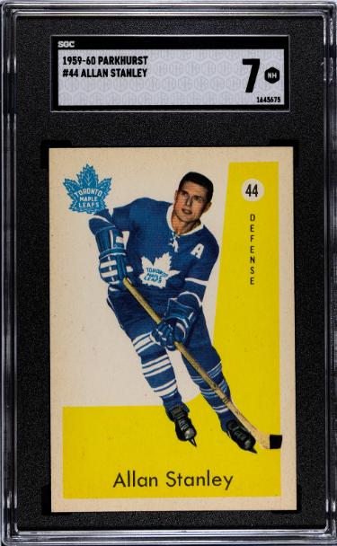 Allan Stanley 1959-60 Parkhurst NHL Card #44- SGC Graded 7 NM (Toronto Maple Leafs/HOF)
