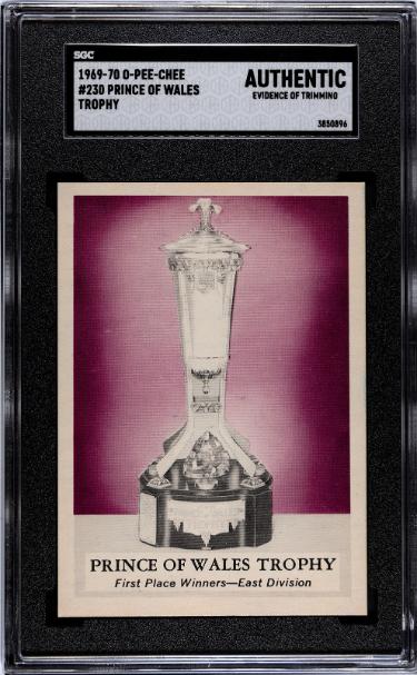 1969-70 O-Pee-Chee Prince of Wales Trophy NHL Card #230- SGC Slabbed Authentic (Evidence of Trimming)