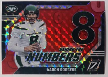 Aaron Rodgers 2023 Panini Zenith Behind the Numbers 8 Red Prizm Card #1 (New York Jets)