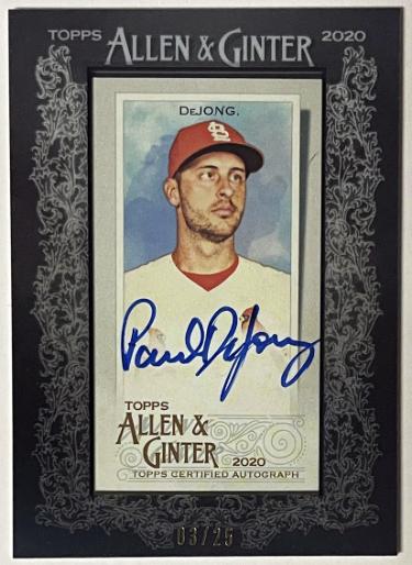 Paul DeJong signed 2020 Topps Allen & Ginter Mini Black Framed On Card Auto #MA-PD- /25 (St. Louis Cardinals)