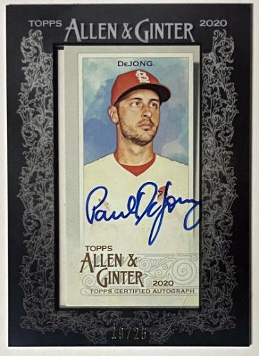 Paul DeJong signed 2020 Topps Allen & Ginter Mini Black Framed On Card Auto #MA-PD- /25 (St. Louis Cardinals)