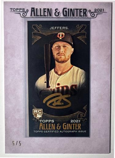 Ryan Jeffers signed 2021 Allen & Ginter Rookie Framed Silver Mini On Card Auto- /5 (Signed in Gold/Minnesota Twins)