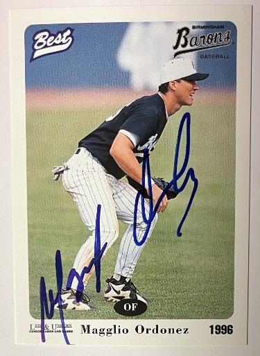 Magglio Ordonez signed 1996 Best Rookie On Card Auto (RC) #5- COA (Birmingham Barons/Chicago White Sox)