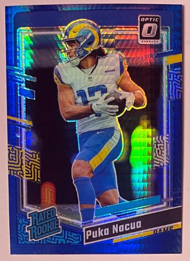 Puka Nacua 2023 Donruss Optic Blue Hyper Rookie Card (RC) #238 (Los Angeles Rams)