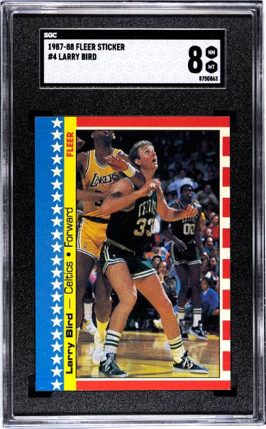 Larry Bird 1987-88 Fleer Sticker/Card #4- SGC Graded 8 NM-MT (Boston Celtics/HOF)