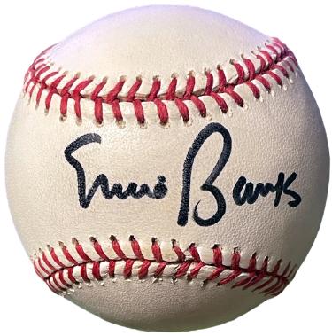 Ernie Banks signed RONL Rawlings Official National League Baseball minor tone- COA (Chicago Cubs)