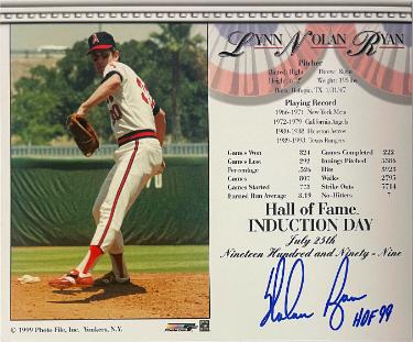 Nolan Ryan signed California Angels Hall of Fame Induction Day Photo/Card HOF99- Nolan Ryan Foundation COA- MLB Licensed