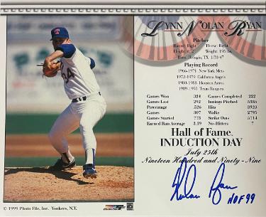 Nolan Ryan signed Texas Rangers Hall of Fame Induction Day Photo/Card HOF99- Nolan Ryan Foundation COA- MLB Licensed