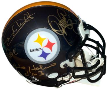 Pittsburgh Steelers Steel Curtain signed NFL Authentic TB Mini Helmet- 4 sigs- Mounted COA- Joe Greene/White/Holmes/Greenwood