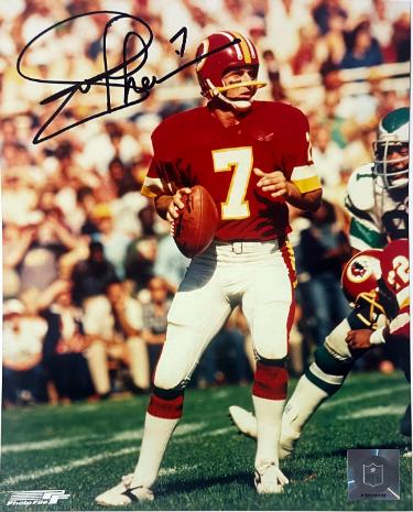 Joe Theismann signed Washington NFL Licensed 8x10 Photo #7 imperfect- Tuff Stuff COA/Show Ticket