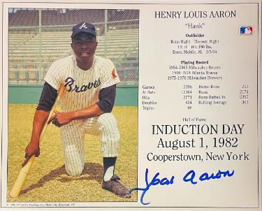 Hank Aaron signed Atlanta Braves Hall of Fame Induction Day Photo/Card- MLB Licensed- Tuff Stuff COA/Show Ticket (HOF)