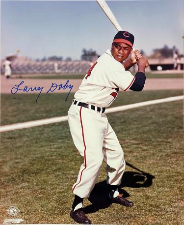 Larry Doby signed Cleveland MLB Licensed 8x10 Photo minor dings- COA/CSA Show Ticket/Photo (HOF/7X AS)