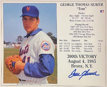 Tom Seaver signed New York Mets MLB Licensed 300th Victory 8x10 Photo/Card imperfect- COA/CSA Show Ticket