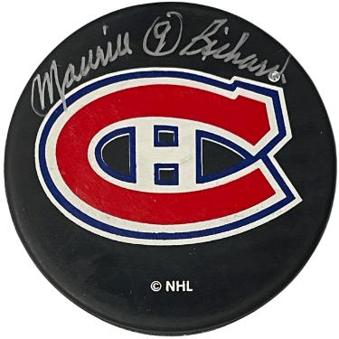 Maurice Richard signed Montreal Canadiens Logo NHL Ofc Licensed Puck #9- COA (HOF)