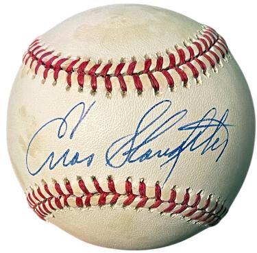 Enos Slaughter signed RONL Rawlings Official National League Baseball toned- COA (HOF/Cardinals/Yankees)