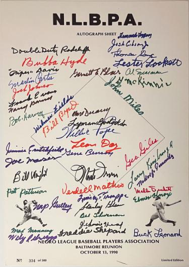 Negro League (N.L.B.P.A) Signed 1990 Reunion 11x17 Poster Sheet 43 Sigs- Beckett Leonard, Radcliff, Fields, Day, Irvin, Pope