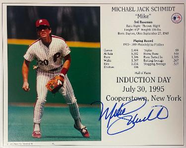 Mike Schmidt signed Philadelphia Phillies MLB Licensed Hall of Fame Induction Day 8x10 Photo/Card- Tuff Stuff COA/Show Ticket