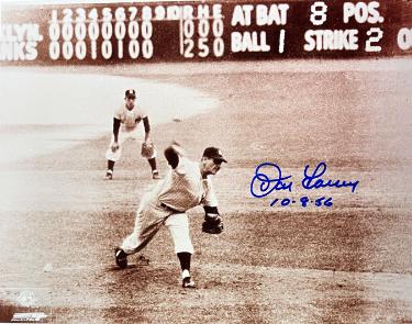Don Larsen signed New York Yankees Perfect Game 8x10 Photo 10-8-56 minor dings/imperfections- COA/Show Ticket