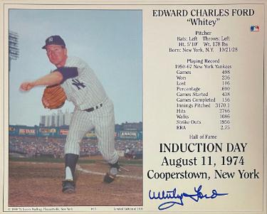 Whitey Ford signed New York Yankees MLB Licensed Hall of Fame Induction Day 8x10 Photo/Card- Tuff Stuff COA/Show Ticket