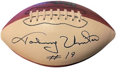 Johnny Unitas signed Official Wilson NFL WP Leather Football #19 Rozelle- Beckett (Baltimore Colts/HOF/3X MVP)