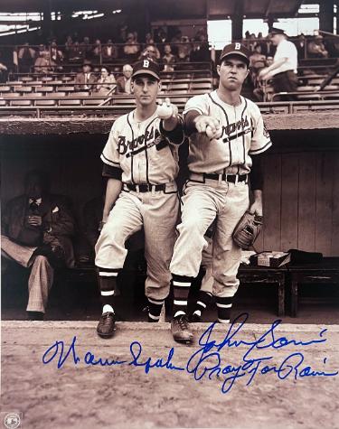Warren Spahn & Johnny Sain dual signed Boston Braves 8x10 Photo Pray For Rain- Tuff Stuff COA