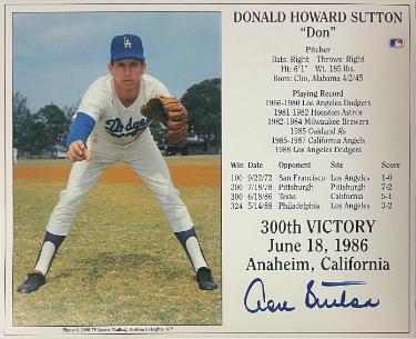 Don Sutton signed Los Angeles Dodgers MLB Licensed 300th Victory June 18, 1986 8x10 Photo/Card- Tuff Stuff COA (HOF)