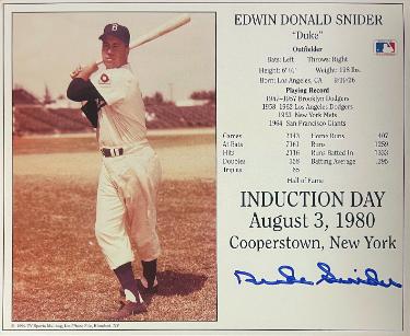 Duke Snider signed Brooklyn Dodgers MLB Licensed Hall of Fame Induction Day 8x10 Photo/Card- Tuff Stuff COA