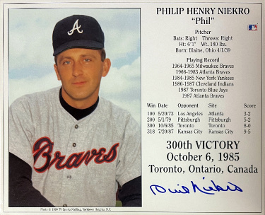 Phil Niekro signed Atlanta Braves MLB Licensed 300th Victory October 6, 1985 8x10 Photo/Card- Tuff Stuff COA