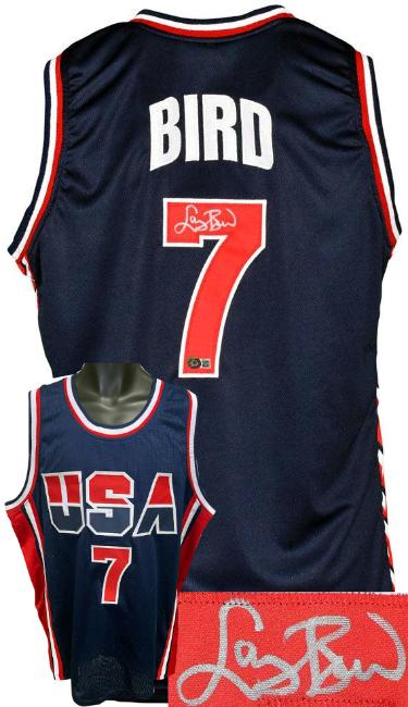 Larry Bird signed Team USA Navy TB Custom Stitched Basketball Jersey XL- Beckett Witnessed