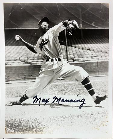 Max Manning signed Newark Eagles Negro League Vintage B&W 8x10 Photo imperfect- COA/CSA Show Ticket/Photo Max Manning signed Newark Eagles Negro League Vintage B&W 8x10 Photo imperfect- COA/CSA Show Ticket/Photo