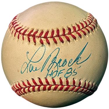 Lou Brock signed Official Rawlings RONL National League Baseball HOF 85 toned- COA (St. Louis Cardinals/HOF) Lou Brock signed Official Rawlings RONL National League Baseball HOF 85 toned- COA (St. Louis Cardinals/HOF)