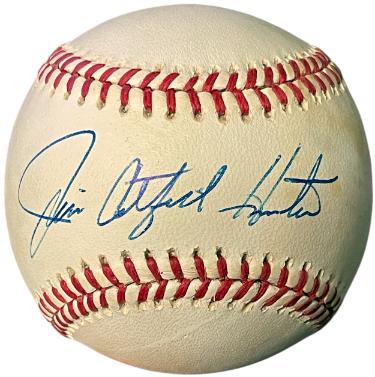Jim "Catfish" Hunter signed ROAL Rawlings Official American League Baseball imperfect- Beckett Review (Oakland A's) Jim "Catfish" Hunter signed ROAL Rawlings Official American League Baseball imperfect- Beckett Review (Oakland A's)