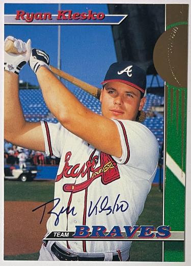 Ryan Klesko signed 1993 Topps Stadium Club Teams Rookie On Card Auto (RC) #26- COA (Atlanta Braves)
