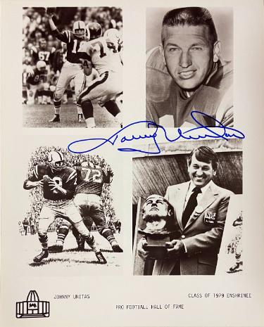 Johnny Unitas signed Baltimore Colts B&W HOF Collage 8x10 Photo- Tuff Stuff LOA