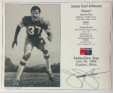 Jimmy Johnson signed San Francisco 49ers Pro Football Hall of Fame Induction Day Photo/Card imperfect- COA