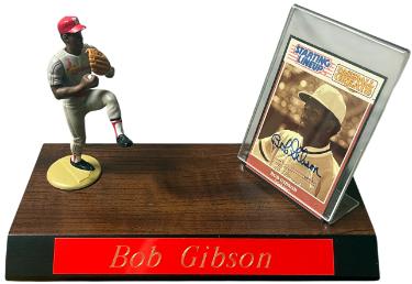 Bob Gibson signed 1989 Kenner Starting Lineup Baseball Greats Cardinals Trading Card/SLU Figure/Display/Wood Base/Nameplate-COA