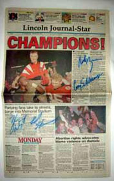 Nebraska Cornhuskers Commemorative Lincoln Journal Star Newspaper signed by 4- Cory Schlesinger, Ed Stewart, Rob Zatechka, and Z
