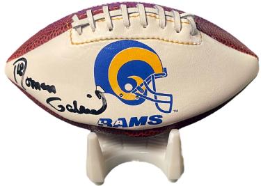 Roman Gabriel signed Los Angeles Rams Logo Mini 6 inch Football w/ Tee (will not hold air)- Tuff COA/Show Ticket/Photo