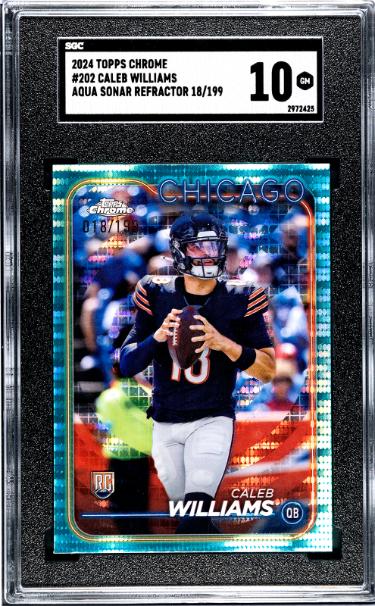 Caleb Williams 2024 Topps Chrome Aqua Sonar Refractor Rookie Card (RC) #202- /199- SGC Graded 10 Gem Mint (Chicago Bears)