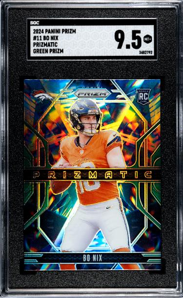 Bo Nix 2024 Panini Prizm Prizmatic Green Prizm Rookie Card (RC) #11- SGC Graded 9.5 Mint+ (Denver Broncos)